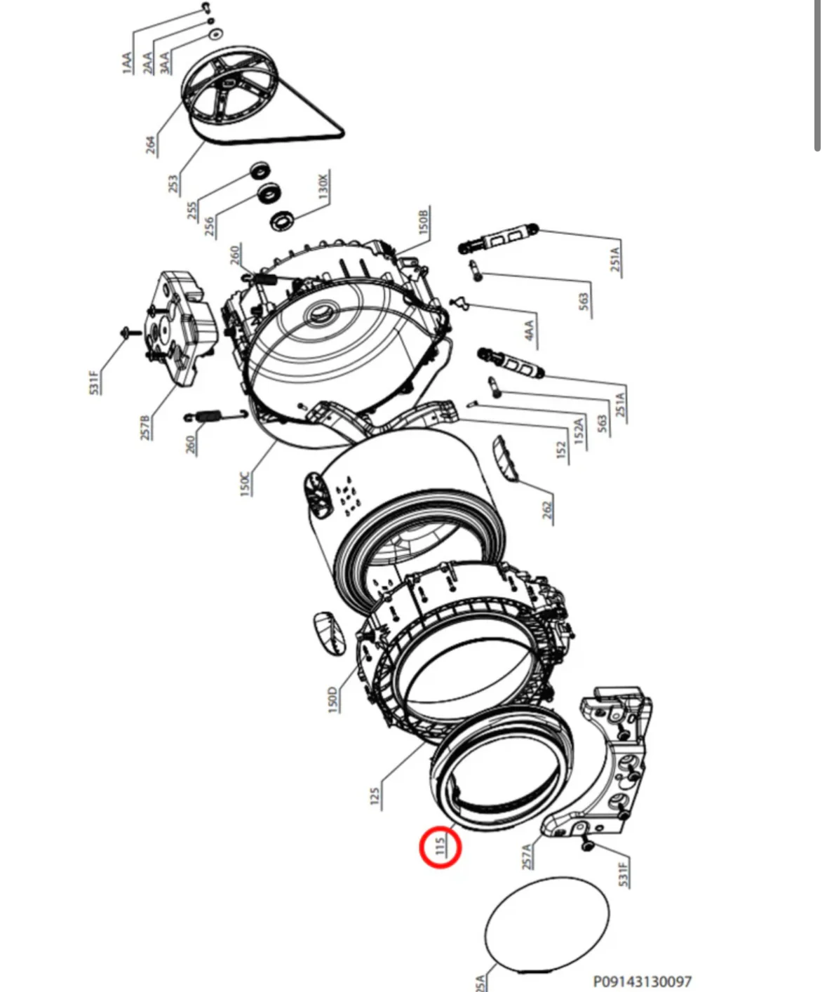 1327756274 Westinghouse/Electrolux Washing Machine Door Seal WWF7524N3WA (91490096800) - Image 2